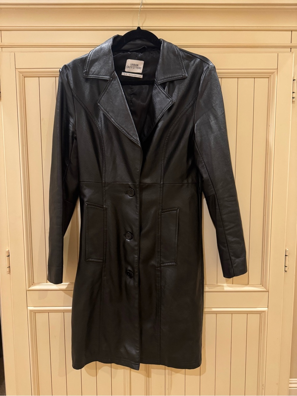 Urban Outfitters Black faux Leather Button-Front Long Jacket